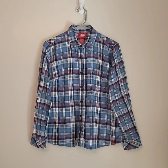 Dickies Tops - Women's size large Dickies flannel long sleeve button up blue and purple